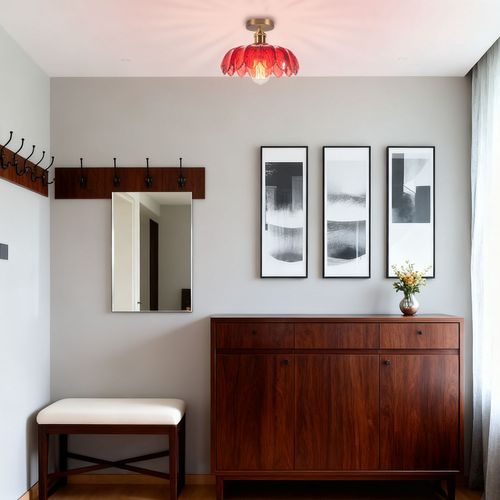 2pcs Plafonnier En Verre Lampe De Plafond En Cristal Plafonnier Rétro Vintage Lustre Moderne Rouge