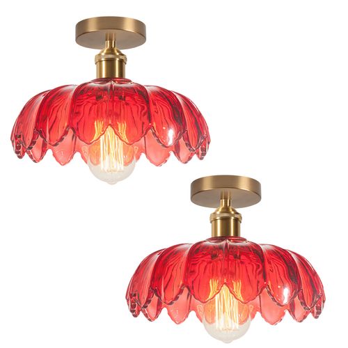 2pcs Plafonnier En Verre Lampe De Plafond En Cristal Plafonnier Rétro Vintage Lustre Moderne Rouge