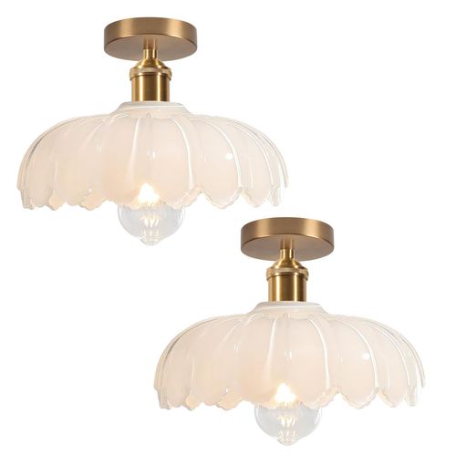 2pcs Plafonnier En Verre Lampe De Plafond En Cristal Plafonnier Rétro Vintage Lustre Moderne Blanc