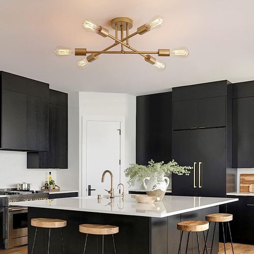 Plafonnier Moderne Luminaire Plafonnier Intérieur Lampe De Plafond Rétro Vintage Or, 6 Lumières