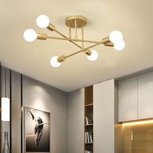 Plafonnier Moderne Luminaire Plafonnier Intérieur Lampe De Plafond Rétro Vintage Or, 6 Lumières