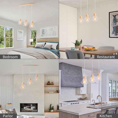 Suspension Vintage Suspension Luminaire Rétro 3 Lumières Plafonnier Moderne Métal Et En Bois Blanc