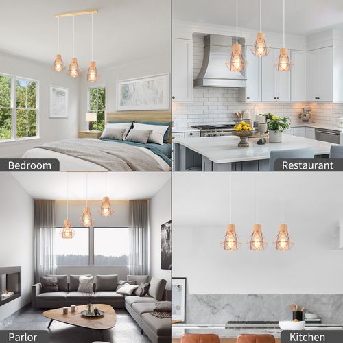 Suspension Vintage Suspension Luminaire Rétro 3 Lumières Plafonnier Moderne Métal Et En Bois Or Rose