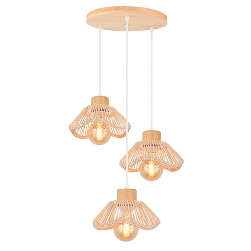3 Lumières Plafonnier Moderne Lampe De Plafond En Osier Suspension Rétro Lustre En Rotin Tressé