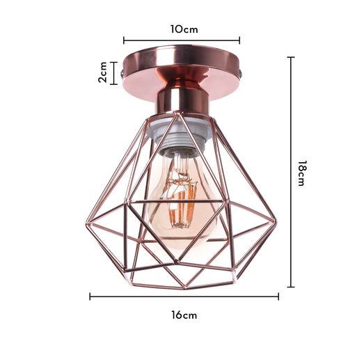 3pcs Plafonnier Industriel Cage Diamant Lampe De Plafond Pour Chambre Rose