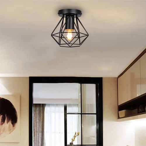 3pcs Plafonnier Industrielle Cage En Métal Lampe De Plafond E27 Noir