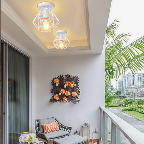 2pcs Plafonnier Industrielle Cage En Métal Lampe De Plafond E27 Blanc Pour Salon Salle Chambre