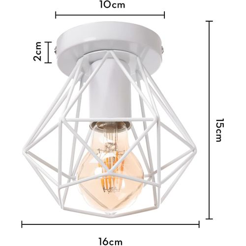 2pcs Plafonnier Industrielle Cage En Métal Lampe De Plafond E27 Blanc Pour Salon Salle Chambre