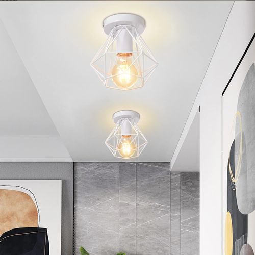 3pcs Plafonnier Industrielle Cage En Métal Lampe De Plafond E27 Blanc Pour Salon Salle Chambre
