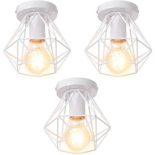 3pcs Plafonnier Industrielle Cage En Métal Lampe De Plafond E27 Blanc Pour Salon Salle Chambre