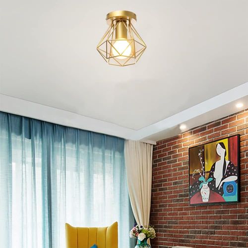 3pcs Plafonnier Industrielle Cage En Métal Lampe De Plafond E27 Or Pour Salon Salle Chambre