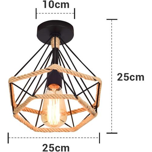 Lampe De Plafond Vintage Plafonnier Industrielle Cage Métal Suspension