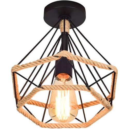 Lampe De Plafond Vintage Plafonnier Industrielle Cage Métal Suspension