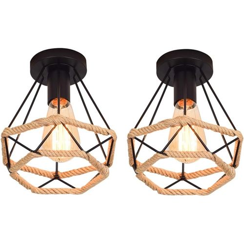 2x Plafonnier Industrielle Lampe De Plafond Vintage Abat-jour Cage Métal