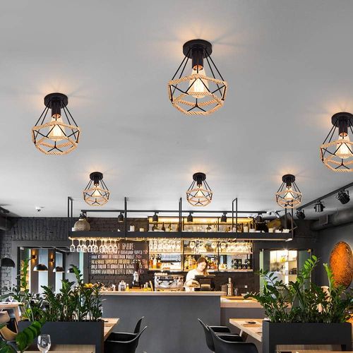 2x Plafonnier Industrielle Lampe De Plafond Vintage Abat-jour Cage Métal