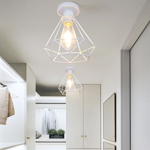 Rétro Plafonnier Industrielle 20cm Lustre Abat-jour En Fer Lampe De Plafond E27 Blanc