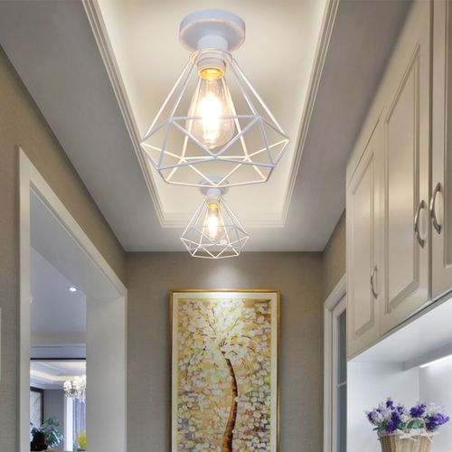 3x Rétro Plafonnier Industrielle 20cm Lustre Abat-jour En Fer Lampe De Plafond E27 Blanc