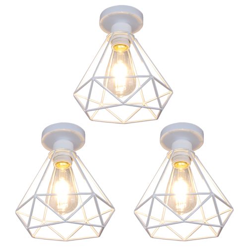 3x Rétro Plafonnier Industrielle 20cm Lustre Abat-jour En Fer Lampe De Plafond E27 Blanc