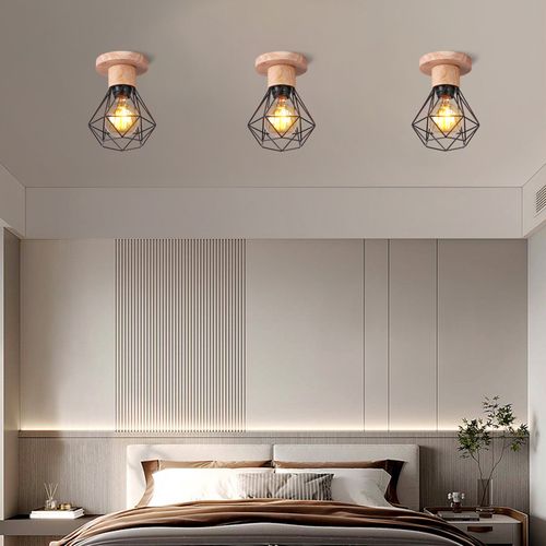 2 Pack Plafonnier Industriel Interieur Lampe De Plafond Rétro E27 Pour Salon Chambre Noir