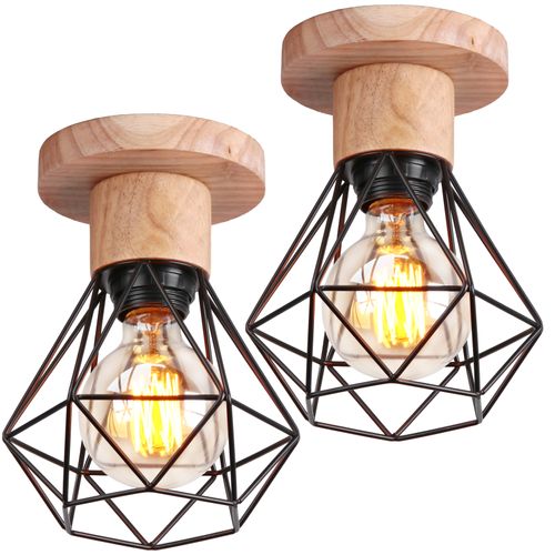 2 Pack Plafonnier Industriel Interieur Lampe De Plafond Rétro E27 Pour Salon Chambre Noir