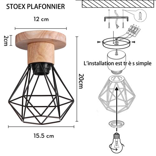 4 Pack Plafonnier Industriel Interieur Lampe De Plafond Rétro E27 Pour Salon Chambre Noir