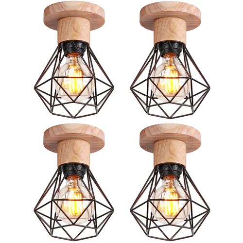 4 Pack Plafonnier Industriel Interieur Lampe De Plafond Rétro E27 Pour Salon Chambre Noir
