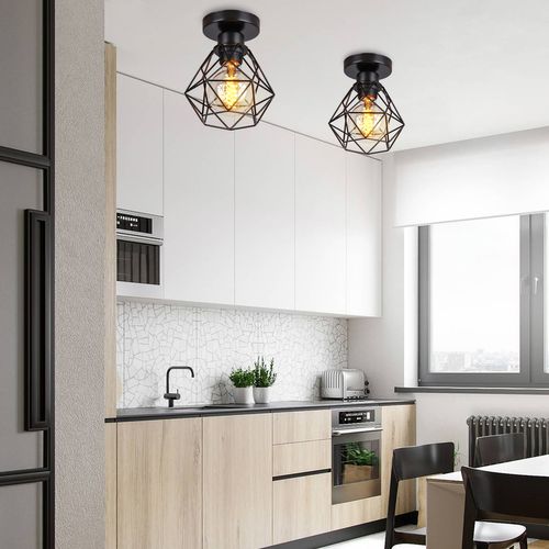 3pcs Plafonnier Rétro Vintage Cage En Métal Luminaire Plafonnier Moderne Lustre D'intérieur Noir