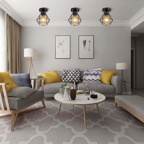 4pcs Plafonnier Rétro Vintage Cage En Métal Luminaire Plafonnier Moderne Lustre D'intérieur Noir