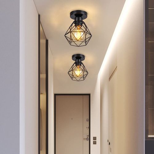 4pcs Plafonnier Rétro Vintage Cage En Métal Luminaire Plafonnier Moderne Lustre D'intérieur Noir