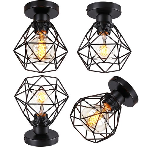 4pcs Plafonnier Rétro Vintage Cage En Métal Luminaire Plafonnier Moderne Lustre D'intérieur Noir
