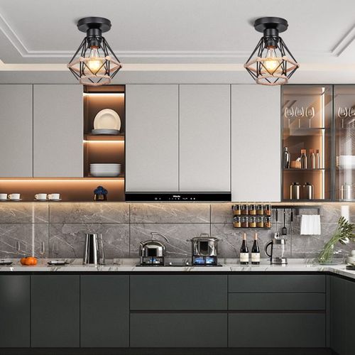2x Plafonnier Interieur Industriel E27 Lampe De Plafond En Métal Pour Salon Salle Chambre Noir