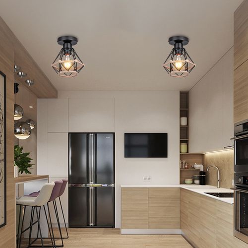 2x Plafonnier Interieur Industriel E27 Lampe De Plafond En Métal Pour Salon Salle Chambre Noir