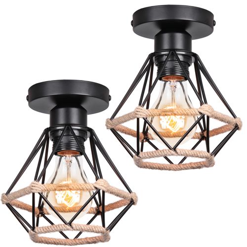 2x Plafonnier Interieur Industriel E27 Lampe De Plafond En Métal Pour Salon Salle Chambre Noir