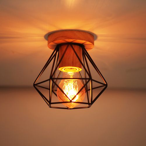 Plafonnier Industriel 15cm Lampe De Plafond Vintage Cage Diamant Pour Salon Chambre Noir