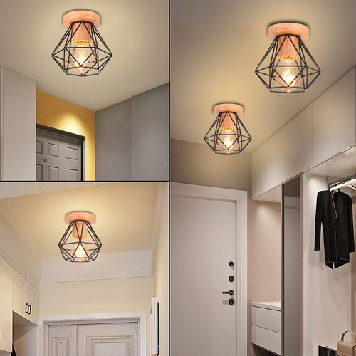 Plafonnier Industriel 15cm Lampe De Plafond Vintage Cage Diamant Pour Salon Chambre Noir