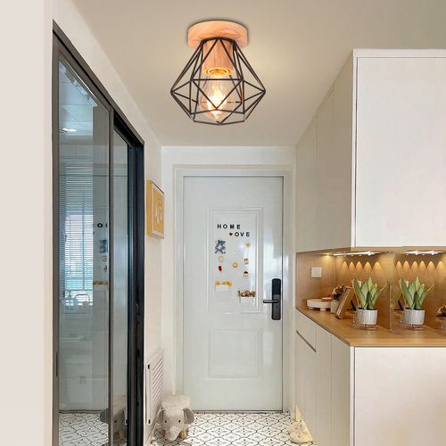 2x Plafonnier Industriel 15cm Lampe De Plafond Cage Diamant Pour Salon Chambre Noir