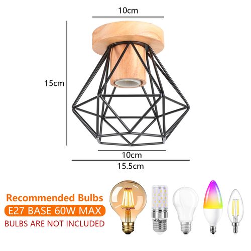 2x Plafonnier Industriel 15cm Lampe De Plafond Cage Diamant Pour Salon Chambre Noir