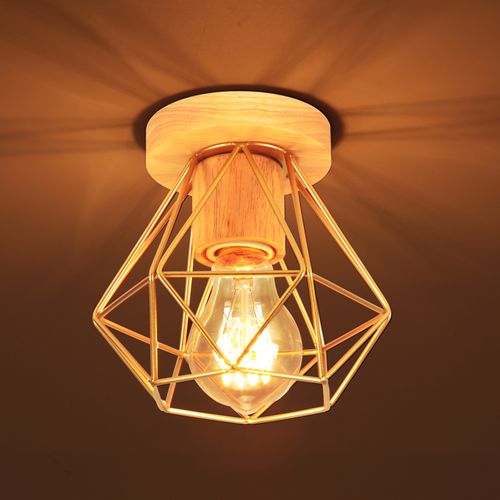 Plafonnier Industriel 15cm Lampe De Plafond Vintage Cage Diamant Pour Salon Chambre Or