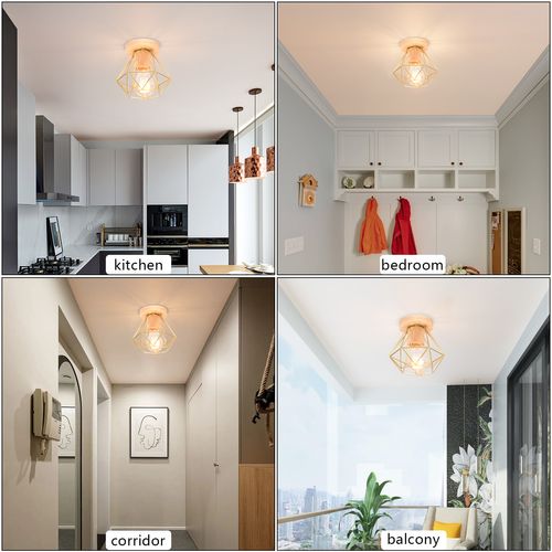 Plafonnier Industriel 15cm Lampe De Plafond Vintage Cage Diamant Pour Salon Chambre Or