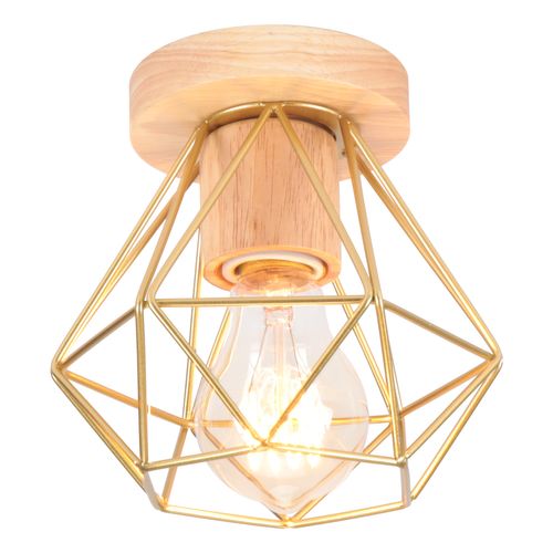 Plafonnier Industriel 15cm Lampe De Plafond Vintage Cage Diamant Pour Salon Chambre Or