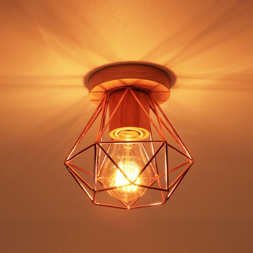 Plafonnier Industriel 15cm Lampe De Plafond Vintage Cage Diamant Pour Salon Chambre Rose