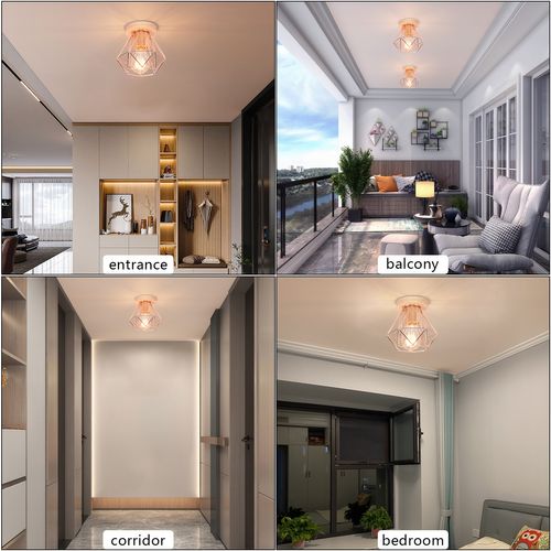 Plafonnier Industriel 15cm Lampe De Plafond Vintage Cage Diamant Pour Salon Chambre Rose