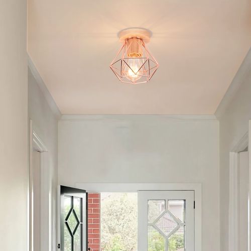 Plafonnier Industriel 15cm Lampe De Plafond Vintage Cage Diamant Pour Salon Chambre Rose