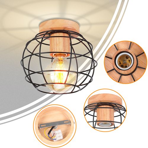 Vintage Plafonnier Industrielle 20cm Lampe De Plafond Rond Pour Salon Chambre Salle Noir