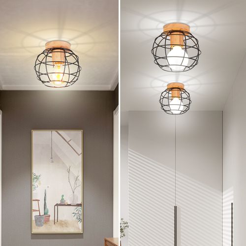 2x Vintage Plafonnier Industrielle 20cm Lampe De Plafond Rond Pour Salon Chambre Salle Noir