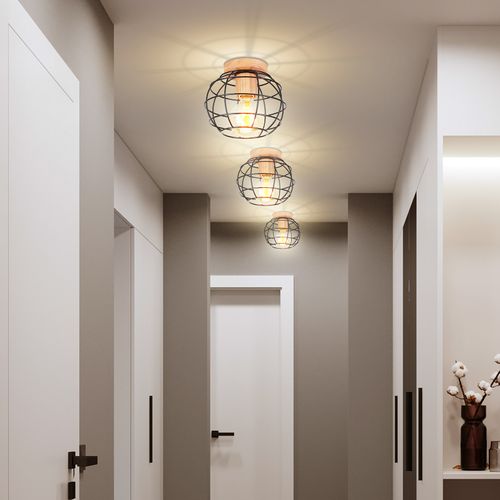 2x Vintage Plafonnier Industrielle 20cm Lampe De Plafond Rond Pour Salon Chambre Salle Noir