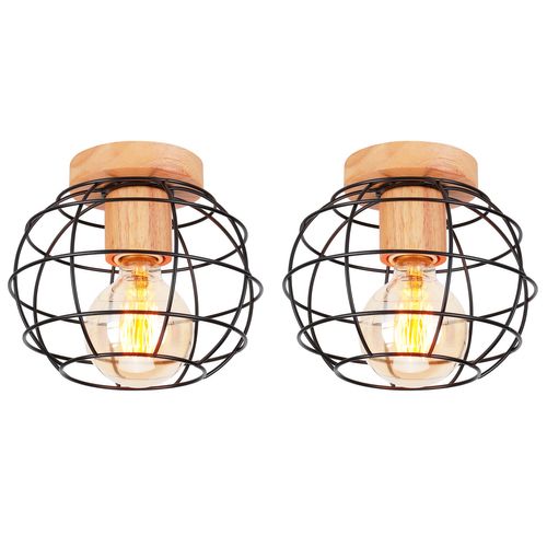 2x Vintage Plafonnier Industrielle 20cm Lampe De Plafond Rond Pour Salon Chambre Salle Noir