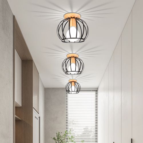 2x Plafonnier Industrielle Vintage Cage 20cm Noir Lampe De Plafond Chambre Noir