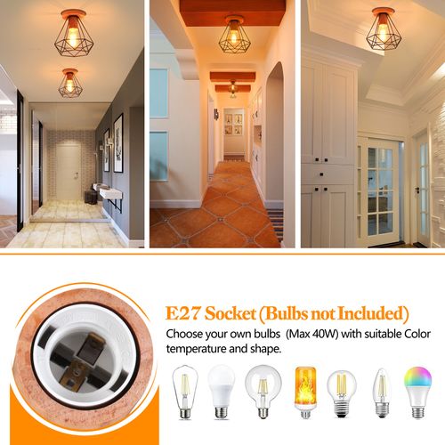 Plafonnier Industriel 20cm Lampe De Plafond Vintage Cage Éclairage Luminaire Noir