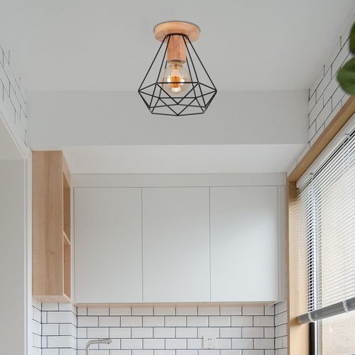 Plafonnier Industriel 20cm Lampe De Plafond Vintage Cage Éclairage Luminaire Noir